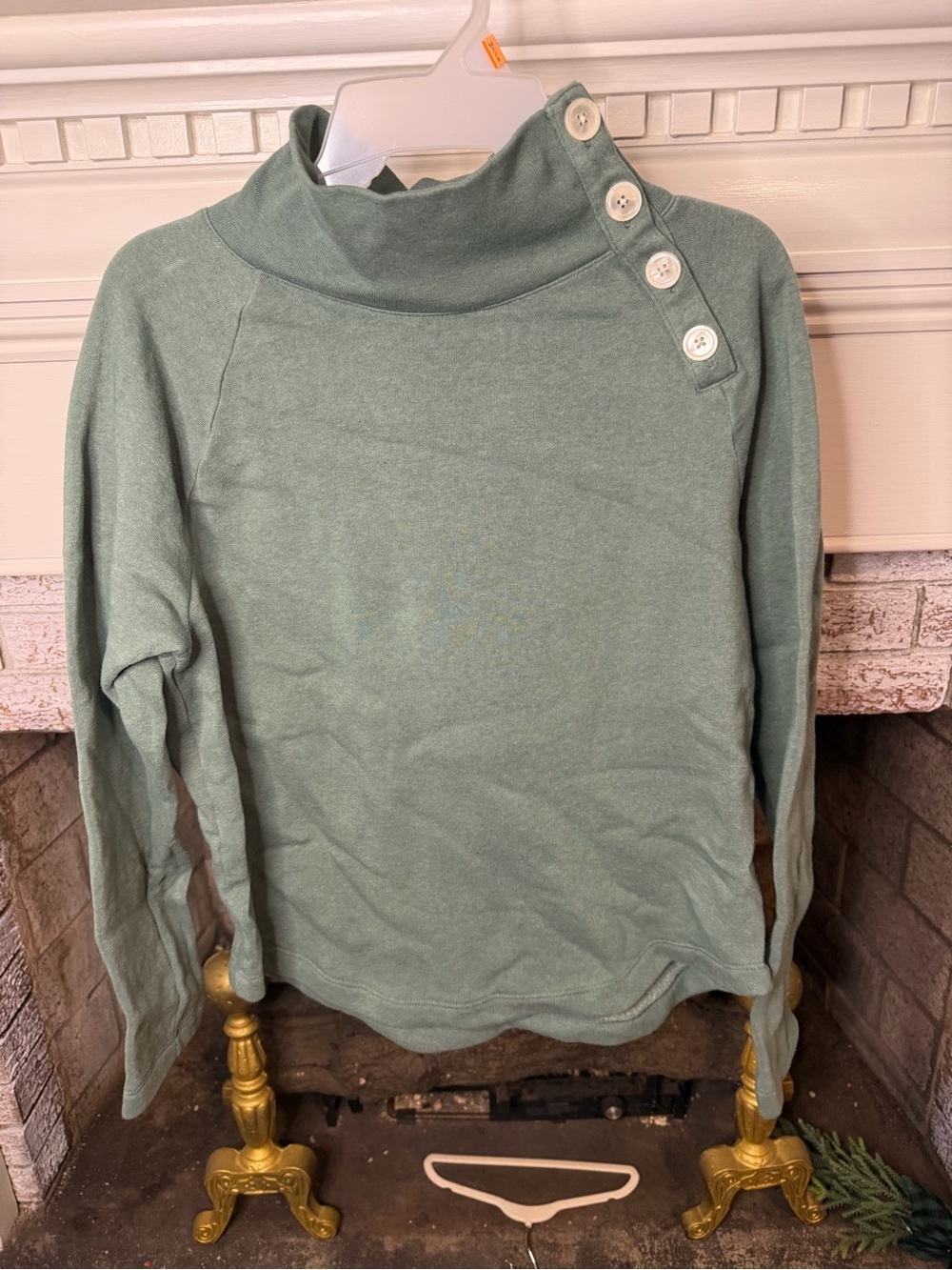 J. Crew Sage Green Button-Shoulder Turtleneck Sweater